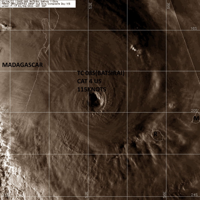 Powerful TC 08S(BATSIRAI) CAT 4 US: to make landfall over Madagascar shortly after 24h// Invest 90S is now TC 10S, 04/15utc