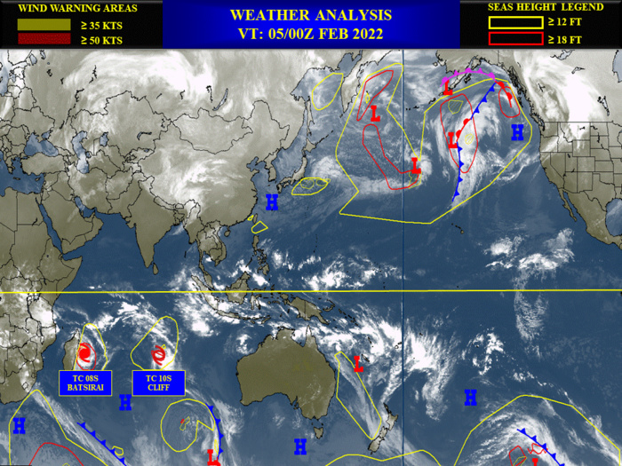 TC 08S(BATSIRAI): CAT 3 US  bearing down on Eastern Madagascar// TC 10S(CLIFF) near peak intensity//Invest 92P on the map,05/03utc