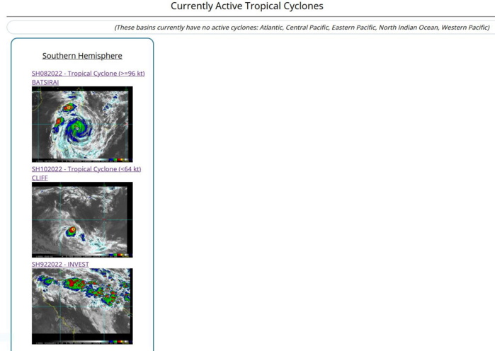 Intense TC 08S(BATSIRAI): CAT 3 US making landfall near Mananjary/Madagascar//TC 10S(CLIFF): weakening, 05/15utc