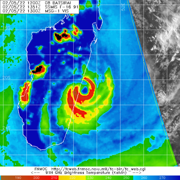 Intense TC 08S(BATSIRAI): CAT 3 US making landfall near Mananjary/Madagascar//TC 10S(CLIFF): weakening, 05/15utc