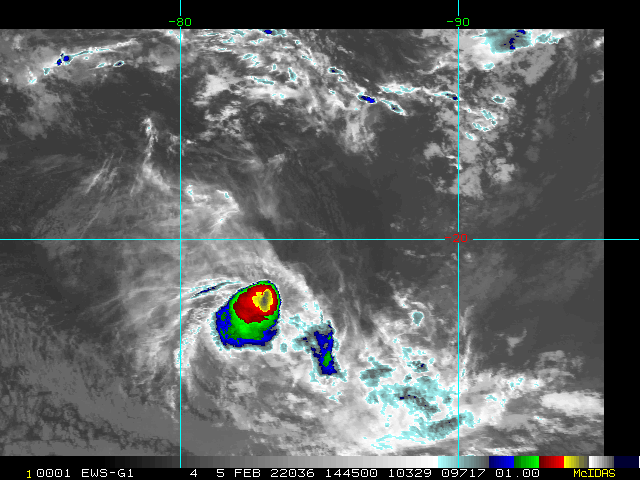 SATELLITE ANALYSIS, INITIAL POSITION AND INTENSITY DISCUSSION: ANIMATED MULTISPECTRAL SATELLITE IMAGERY (MSI) DEPICTS AN INCREASINGLY EXPOSED LOW LEVEL CIRCULATION CENTER (LLCC) WITH LOW LEVEL CLOUD BANDS WRAPPING TIGHTLY INTO THE LLCC. A 050300Z GMI 89GHZ MICROWAVE IMAGE SHOWS THAT THE MAJORITY OF THE DEEP CONVECTION HAS BEEN SHEARED TO THE SOUTH AND THAT THE LLCC NOW LIES UNDER THE NORTHERN PERIPHERY OF THE DEEP CONVECTION. THE INITIAL POSITION IS PLACED WITH MEDIUM CONFIDENCE BASED ON MSI AND MICROWAVE IMAGE. THE INITIAL INTENSITY IS ASSESSED WITH HIGH CONFIDENCE BASED ON A BLEND OF THE PGTW, FMEE AND FIMP DVORAK CURRENT INTENSITY (CI) ESTIMATES AND THE FINAL-T ESTIMATES RANGING FROM T2.0 (30 KNOTS)-T2.5 (35 KNOTS) THAT REFLECT THE WEAKENING, FRAGMENTED STRUCTURE. SATELLITE ANALYSIS, INITIAL POSITION AND INTENSITY DISCUSSION: ANIMATED MULTISPECTRAL SATELLITE IMAGERY (MSI) DEPICTS AN INCREASINGLY EXPOSED LOW LEVEL CIRCULATION CENTER (LLCC) WITH LOW LEVEL CLOUD BANDS WRAPPING TIGHTLY INTO THE LLCC. A 050300Z GMI 89GHZ MICROWAVE IMAGE SHOWS THAT THE MAJORITY OF THE DEEP CONVECTION HAS BEEN SHEARED TO THE SOUTH AND THAT THE LLCC NOW LIES UNDER THE NORTHERN PERIPHERY OF THE DEEP CONVECTION. THE INITIAL POSITION IS PLACED WITH MEDIUM CONFIDENCE BASED ON MSI AND MICROWAVE IMAGE. THE INITIAL INTENSITY IS ASSESSED WITH HIGH CONFIDENCE BASED ON A BLEND OF THE PGTW, FMEE AND FIMP DVORAK CURRENT INTENSITY (CI) ESTIMATES AND THE FINAL-T ESTIMATES RANGING FROM T2.0 (30 KNOTS)-T2.5 (35 KNOTS) THAT REFLECT THE WEAKENING, FRAGMENTED STRUCTURE.