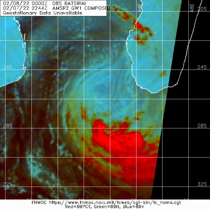 TC 08S(BATSIRAI): set to take on subtropical features// Invest 92P and Invest 93S: Tropical Cyclone Formation Alerts, 08/03UTC