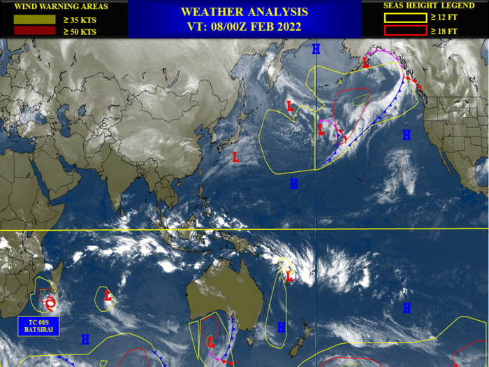 TC 08S(BATSIRAI): set to take on subtropical features// Invest 92P and Invest 93S: Tropical Cyclone Formation Alerts, 08/03UTC