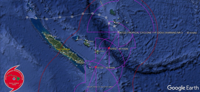 TC 11P(DOVI): tracking South-East of New Caledonia, forecast to reach 65knots/CAT 1 US by 48hours, 09/15utc