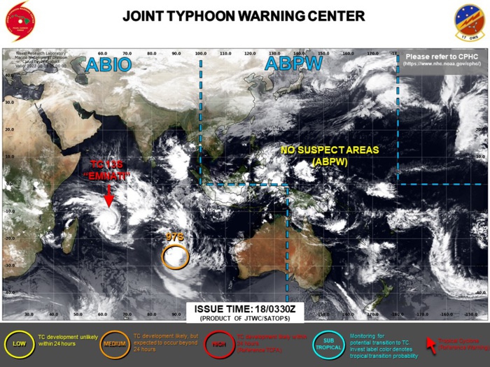 JTWC IS ISSUING 12HOURLY WARNINGS ON TC 13S(EMNATI) AND 3HOURLY SATELLITE BULLETINS ON TC 13S AND INVEST 97S.