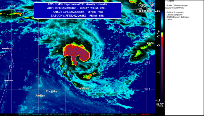 SATELLITE ANALYSIS, INITIAL POSITION AND INTENSITY DISCUSSION: ANIMATED ENHANCED INFRARED (EIR) SATELLITE IMAGERY DEPICTS A CONSOLIDATING SYSTEM ATTEMPTING TO FORM AN SUSTAINED EYE WITHIN CENTRAL, FLARING CONVECTION. A 1747Z ASCAT-B IMAGE DEPICTS A WELL-DEFINED CIRCULATION 45-50 KT WINDS AT THE CENTER OF THE WIND FIELD. A 172137Z AMSR2 37GHZ IMAGE DEPICTS A MICROWAVE EYE FROM WHICH THE INITIAL POSITION IS EXTRAPOLATED AND LENDS SUPPORT TO THE PGTW FIX POSITION. THE INITIAL INTENSITY IS BASED ON AN AVERAGE OF THE AGENCY DVORAK CURRENT INTENSITY ESTIMATES AND ADT.