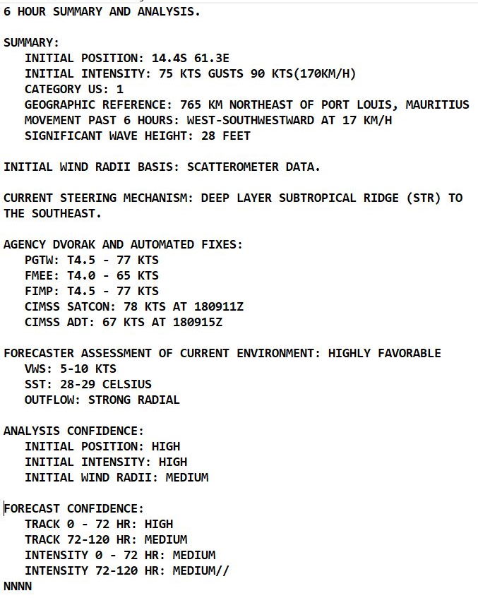 TC 13S(EMNATI): CAT 1 US and intensifying to CAT 3 within 48h while tracking to the North of Mauritius/Réunion, 18/15utc