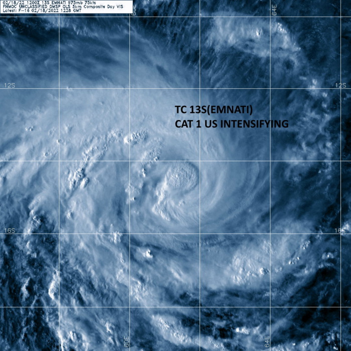 TC 13S(EMNATI): CAT 1 US and intensifying to CAT 3 within 48h while tracking to the North of Mauritius/Réunion, 18/15utc