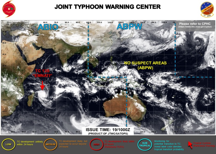 JTWC IS ISSUING 12HOURLY WARNINGS ON TC 13S(EMNATI) AND 3HOURLY SATELLITE BULLETINS ON TC 13S AND INVEST 97S(FEZILE). JTWC IS ISSUING 12HOURLY WARNINGS ON TC 13S(EMNATI) AND 3HOURLY SATELLITE BULLETINS ON TC 13S AND INVEST 97S(FEZILE).