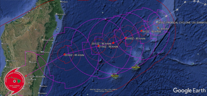 TC 13S(EMNATI): CAT 1 US: intensifying within 48h while tracking to the North of Mauritius/Réunion, 19/03utc