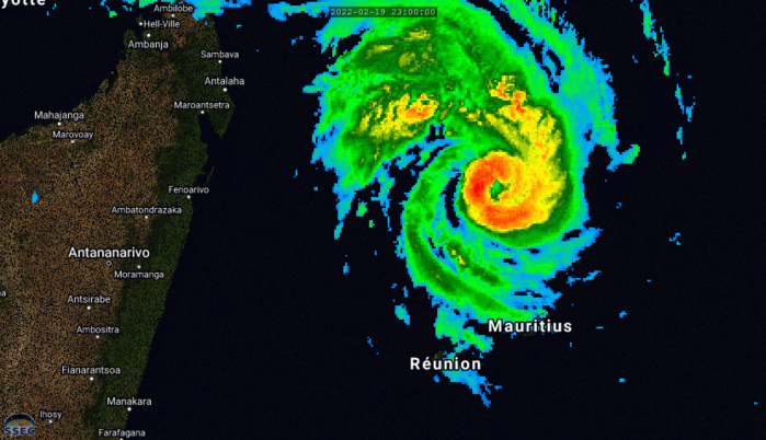 SATELLITE ANALYSIS, INITIAL POSITION AND INTENSITY DISCUSSION: TC 13S RAPIDLY INTENSIFIED FROM 65 KNOTS/CAT 1 US TO 105 KNOTS/CAT 3 THROUGH 200000Z TODAY BUT HAS SINCE PLATEAUED. ANIMATED MULTISPECTRAL SATELLITE IMAGERY (MSI) SHOWS THAT SINCE THE 0000Z HOUR, TC 13S HAS MAINTAINED A ROUGHLY 22KM EYE, BUT THE CONVECTIVE SIGNATURE HAS BEEN CONTINUALLY CYCLING, WITH THE CLOUD TOPS ALTERNATELY WARMING, THEN COOLING AGAIN, AND ERODING FIRST ON THE EAST, THEN THE WEST SIDE OF THE EYE. UNFORTUNATELY THERE HAS BEEN NO BULLSEYE MICROWAVE PASS SINCE 200050Z BUT TWO PARTIAL PASSES FROM 200125Z AND 200200Z INDICATE THE PRESENCE OF A VERY SMALL CENTRAL CORE OF CONVECTION SURROUNDING THE MICROWAVE EYE, AND A MUCH LARGER OUTER BAND OF CONVECTION WRAPPING INTO THE CENTER, INDICATIVE OF A POSSIBLE EYEWALL REPLACEMENT CYCLE (ERC). THE INITIAL POSITION IS ASSESSED WITH HIGH CONFIDENCE BASED ON A BLEND OF THE PGTW FIX ON THE VISIBLE EYE FEATURE AND THE CENTER INDICATED IN A 200551Z ASCAT-B NORMALIZED RADAR CROSS SECTION (NRCS) IMAGE. BASED ON THE THE NRCS DATA, THE LOW LEVEL CIRCULATION CENTER (LLCC) IS DISPLACED ABOUT 11KM NORTH OF THE VISIBLE EYE, WHICH ALIGNS WELL WITH THE SOUTHERLY SHEAR VECTOR INDICATED BY CIMSS UPPER-LEVEL ANALYSIS. DVORAK CURRENT INTENSITY ESTIMATES SHOW A LARGE SPREAD, BETWEEN T5.0 FROM FIMP, TO T6.0 FROM PGTW, WITH THE ADT AND SATCON LYING ROUGHLY AT THE AVERAGE, HOWEVER DATA-T NUMBERS ARE ROUGHLY ONE HALF T-NUMBER LOWER ACROSS THE BOARD. THE INITIAL INTENSITY ESTIMATE REMAINS HIGHLY CHALLENGING DUE TO THE RAPIDLY FLUCTUATING STRUCTURE CHARACTERISTICS. THE INITIAL INTENSITY IS THUS HELD AT 105 KNOTS/CAT 3 WITH MEDIUM CONFIDENCE. SATELLITE ANALYSIS, INITIAL POSITION AND INTENSITY DISCUSSION: TC 13S RAPIDLY INTENSIFIED FROM 65 KNOTS/CAT 1 US TO 105 KNOTS/CAT 3 THROUGH 200000Z TODAY BUT HAS SINCE PLATEAUED. ANIMATED MULTISPECTRAL SATELLITE IMAGERY (MSI) SHOWS THAT SINCE THE 0000Z HOUR, TC 13S HAS MAINTAINED A ROUGHLY 22KM EYE, BUT THE CONVECTIVE SIGNATURE HAS BEEN CONTINUALLY CYCLING, WITH THE CLOUD TOPS ALTERNATELY WARMING, THEN COOLING AGAIN, AND ERODING FIRST ON THE EAST, THEN THE WEST SIDE OF THE EYE. UNFORTUNATELY THERE HAS BEEN NO BULLSEYE MICROWAVE PASS SINCE 200050Z BUT TWO PARTIAL PASSES FROM 200125Z AND 200200Z INDICATE THE PRESENCE OF A VERY SMALL CENTRAL CORE OF CONVECTION SURROUNDING THE MICROWAVE EYE, AND A MUCH LARGER OUTER BAND OF CONVECTION WRAPPING INTO THE CENTER, INDICATIVE OF A POSSIBLE EYEWALL REPLACEMENT CYCLE (ERC). THE INITIAL POSITION IS ASSESSED WITH HIGH CONFIDENCE BASED ON A BLEND OF THE PGTW FIX ON THE VISIBLE EYE FEATURE AND THE CENTER INDICATED IN A 200551Z ASCAT-B NORMALIZED RADAR CROSS SECTION (NRCS) IMAGE. BASED ON THE THE NRCS DATA, THE LOW LEVEL CIRCULATION CENTER (LLCC) IS DISPLACED ABOUT 11KM NORTH OF THE VISIBLE EYE, WHICH ALIGNS WELL WITH THE SOUTHERLY SHEAR VECTOR INDICATED BY CIMSS UPPER-LEVEL ANALYSIS. DVORAK CURRENT INTENSITY ESTIMATES SHOW A LARGE SPREAD, BETWEEN T5.0 FROM FIMP, TO T6.0 FROM PGTW, WITH THE ADT AND SATCON LYING ROUGHLY AT THE AVERAGE, HOWEVER DATA-T NUMBERS ARE ROUGHLY ONE HALF T-NUMBER LOWER ACROSS THE BOARD. THE INITIAL INTENSITY ESTIMATE REMAINS HIGHLY CHALLENGING DUE TO THE RAPIDLY FLUCTUATING STRUCTURE CHARACTERISTICS. THE INITIAL INTENSITY IS THUS HELD AT 105 KNOTS/CAT 3 WITH MEDIUM CONFIDENCE.