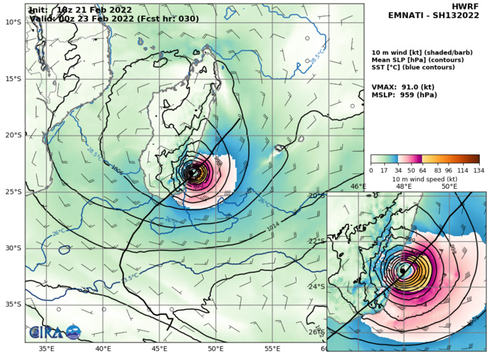 TC 13S(EMNATI): bearing down on Mananjary & Manakara/Madagascar, landfall forecast within 24hours, 22/03utc