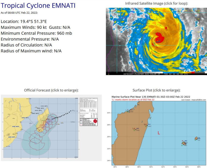 TC 13S(EMNATI): bearing down on Mananjary & Manakara/Madagascar, landfall forecast within 24hours, 22/03utc