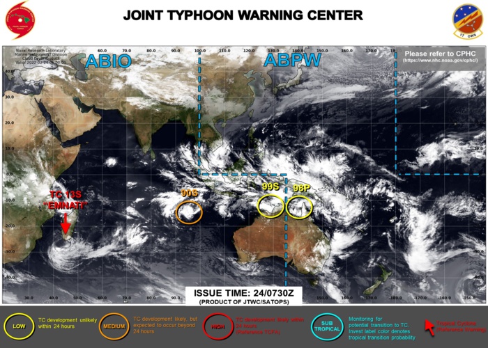 TC 13S(EMNATI): moving south: extratropical transition within 24h// Invest 90S now Medium//Invest 99S & Invest 98P updates, 24/09utc