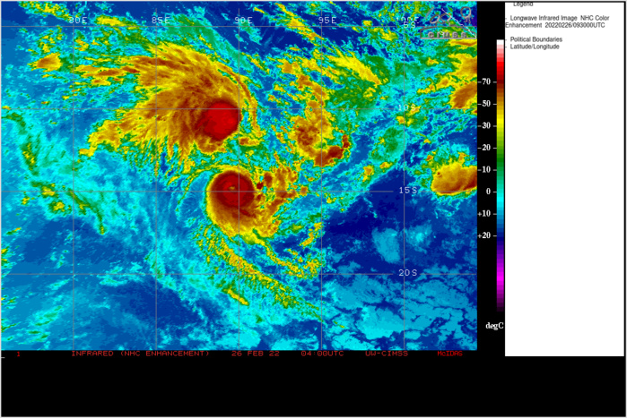 TC 14S(VERNON): very small but powerful CAT 4: weakening while absorbing Invest 93S//TC 15S(ANIKA) up-date, 26/09utc