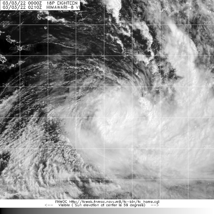 SATELLITE ANALYSIS, INITIAL POSITION AND INTENSITY DISCUSSION: ANIMATED MULTISPECTRAL SATELLITE IMAGERY (MSI) SHOWS AN EXPANSIVE SYSTEM WITH THE CENTRAL CONVECTION STRUGGLING TO STAY INTACT WITH THE MODERATE WESTERLY VWS. THE LOW LEVEL CIRCULATION IS BROAD AND PARTIALLY EXPOSED ON THE LEFT SIDE. THE INITIAL POSITION IS PLACED WITH MEDIUM CONFIDENCE BASED ON LOW CLOUD TRACING IN THE MSI LOOP. THE INITIAL INTENSITY IS BASED ON THE 022155Z PARTIAL ASCAT PASS SHOWING 35-KT WIND BARBS ALONG THE NORTHEAST AND SOUTHEAST QUADRANTS. ANALYSIS INDICATES A MARGINAL ENVIRONMENT WITH MODERATE VWS OFFSETTING THE STRONG EASTWARD OUTFLOW AND WARM SST. THE CYCLONE IS TRACKING ALONG THE SOUTHERN PERIPHERY OF THE NER TO THE NORTH.