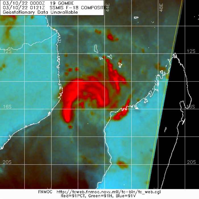 TC 19S(GOMBE): rapid intensification next 24h up to dangerous CAT 3 at landfall over Mozambique, major flooding possible,10/03utc TC 19S(GOMBE): rapid intensification next 24h up to dangerous CAT 3 at landfall over Mozambique, major flooding possible,10/03utc