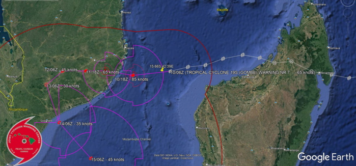 TC 19S(GOMBE): intensifying rapidly next 18h: dangerous CAT 3 US at landfall/Mozambique,destructive flooding likely once inland//Invest 99S, 10/09utc