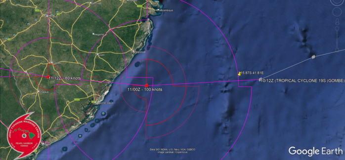 TC 19S(GOMBE):forecast to make landfall North of Angoche/MOZ as a dangerous CAT 3 US shorlty after 12h,major flooding likely once inland,10/15utc