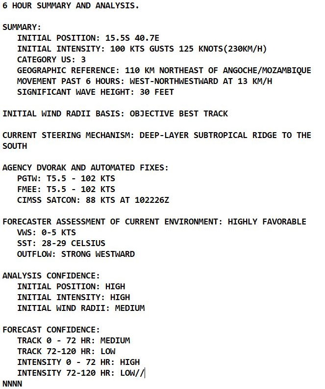 TC 19S(GOMBE): made landfall North of Angoche/MOZ as a dangerous CAT 3 US, slowly pushing inland next 48/72hours, Invests 99S, 90S,11/03utc