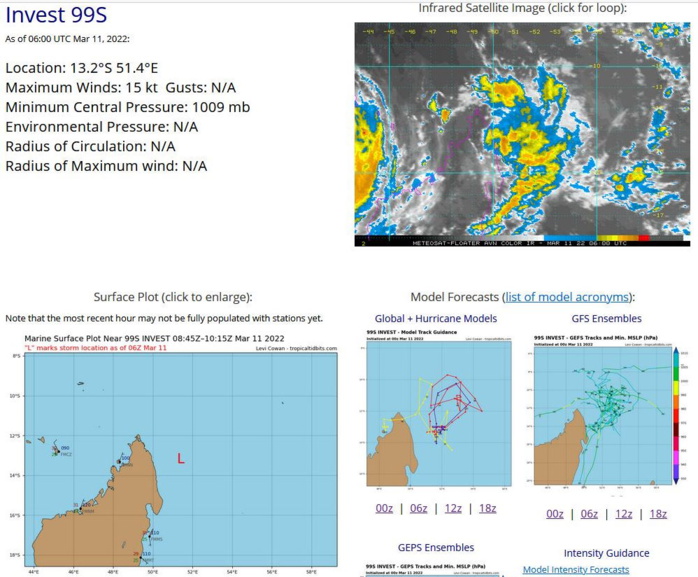 TC 19S(GOMBE): slowly pushing inland, heavy-rain maker,forecast back over open ocean in 72h//Invest 90S and Invest 99S, 11/09utc