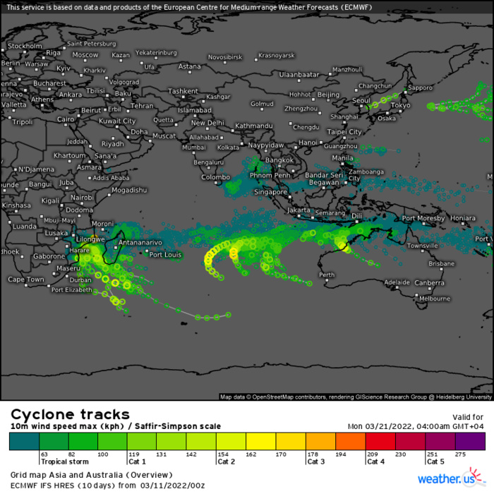 TC 19S(GOMBE): slowly pushing inland, heavy-rain maker,forecast back over open ocean in 72h//Invest 90S and Invest 99S, 11/09utc
