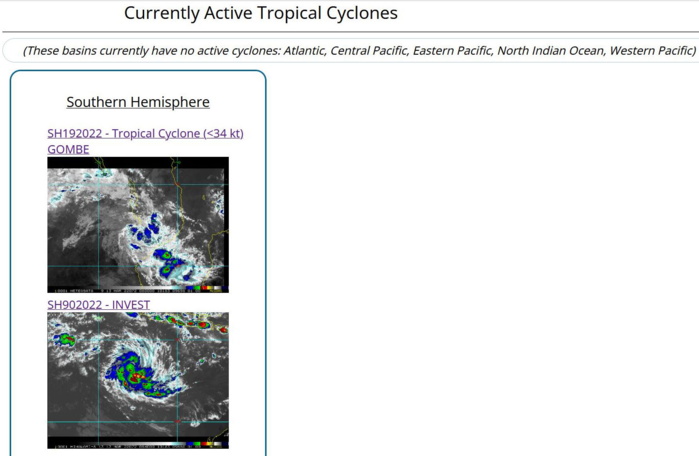 South Indian Ocean: Tropical Cyclone Formation Alert issued for Invest 90S//Remnants of TC 19S(GOMBE): weakening over-land,13/09utc