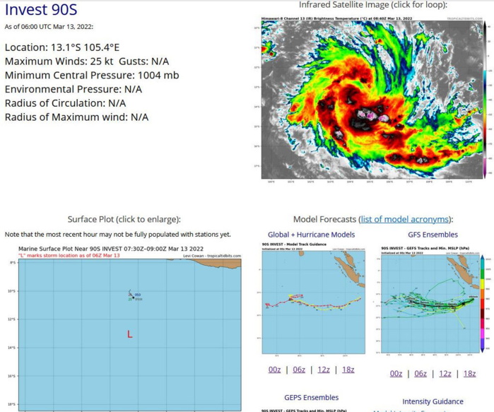 South Indian Ocean: Tropical Cyclone Formation Alert issued for Invest 90S//Remnants of TC 19S(GOMBE): weakening over-land,13/09utc