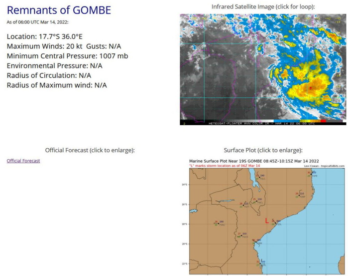 TC 20S: intensifying over the South Indian Ocean//Remnants of TC 19S(GOMBE) still over-land//Invest 91B, 14/09utc