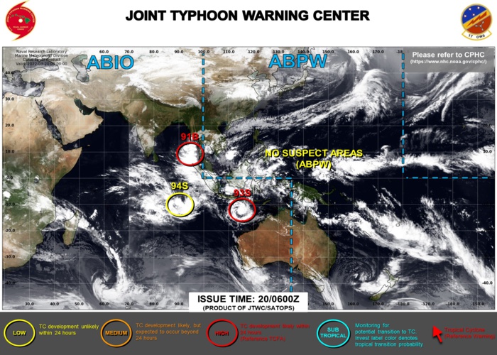 JTWC IS ISSUING 3HOURLY SATELLITE BULLETINS ON INVEST 93S, INVEST 91B AND INVEST 94S.