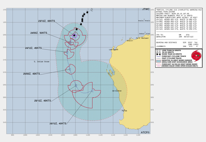 FORECAST REASONING.  SIGNIFICANT FORECAST CHANGES: THERE ARE NO SIGNIFICANT CHANGES TO THE FORECAST FROM THE PREVIOUS WARNING.  FORECAST DISCUSSION: TC CHARLOTTE WILL CONTINUE SOUTHWESTWARD UNDER THE STEERING INFLUENCE OF THE SUBTROPICAL RIDGE (STR). AFTER 24H, IT WILL ROUND THE STR AXIS AND TRACK MORE SOUTHWARD THEN SOUTHEASTWARD ON THE POLEWARD SIDE OF THE STR. THE ENVIRONMENT IS EXPECTED TO BECOME MORE UNFAVORABLE WITH INCREASING VWS, INFLUX OF LOW LEVEL DRY AIR, AND COOLING SST, CONTINUING THE GRADUAL DETERIORATION. CONCURRENTLY BY 48H, THE SYSTEM WILL BEGIN SUBTROPICAL TRANSITION AND BY  72H WILL TRANSFORM INTO A GALE-FORCE, 40-KNOT SUBTROPICAL SYSTEM WITH AN EXPANDING WIND FIELD.