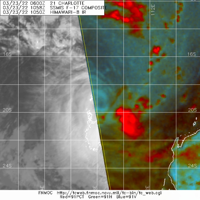 SATELLITE ANALYSIS, INITIAL POSITION AND INTENSITY DISCUSSION: ANIMATED ENHANCED INFRARED (EIR) SATELLITE IMAGERY DEPICTS A WEAKENING SYSTEM AS EVIDENCED BY A WARMING CENTRAL CONVECTION AND UNRAVELING FEEDER BANDS. THE INITIAL POSITION IS PLACED WITH MEDIUM CONFIDENCE BASED ON EXPOSED, RAGGED, ALBEIT DEFINED LOW LEVEL CIRCULATION FEATURES IN THE 231058Z AND 230926Z SSMIS 91GHZ MICROWAVE IMAGES. THE INITIAL INTENSITY OF 65KTS IS BASED WITH MEDIUM CONFIDENCE ON THE HIGH END OF AGENCY AND AUTOMATED DVORAK  ESTIMATES (SEE BELOW). ANALYSIS INDICATES AN UNFAVORABLE ENVIRONMENT  WITH STRONG POLEWARD OUTFLOW AND WARM SST OFFSET BY MODERATE TO  STRONG WESTERLY VWS. THE CYCLONE IS TRACKING ALONG THE NORTHWEST  PERIPHERY OF THE DEEP LAYER STR TO THE SOUTHEAST.