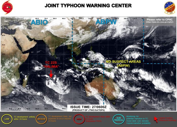 JTWC IS ISSUING 12HOURLY WARNINGS AND 3HOURLY SATELLITE BULLETINS ON TC 22S(HALIMA).