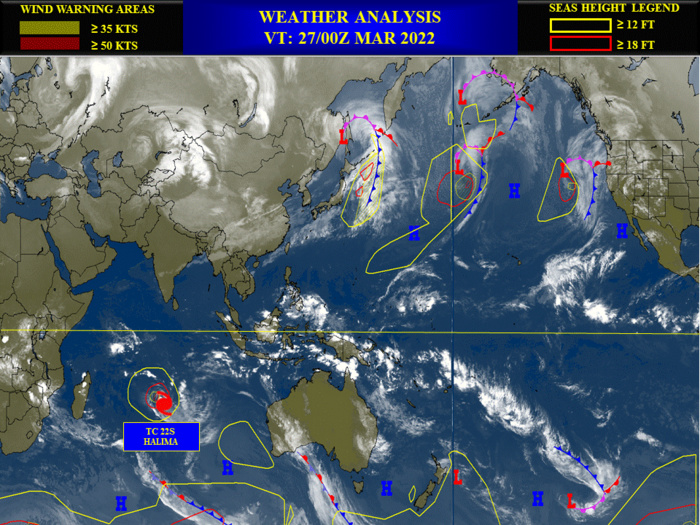 TC 22S(HALIMA): CAT 1 US, forecast to weaken mainly after 24hours//Remnants of TC 21S(CHARLOTTE):extratropical,27/03utc