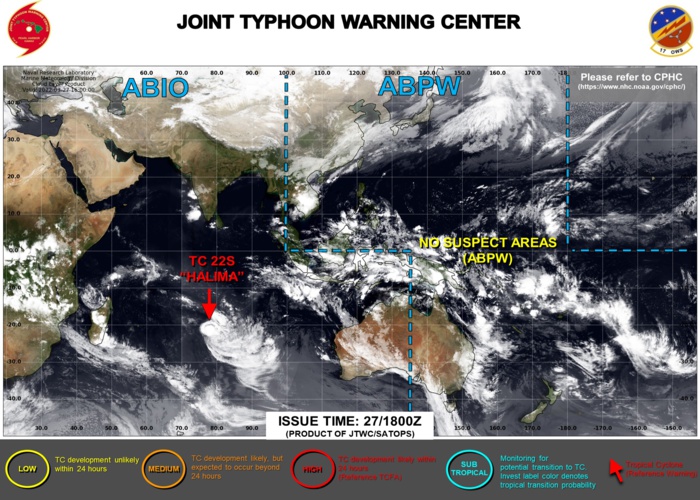 JTWC IS ISSUING 12HOURLY WARNINGS AND 3HOURLY SATELLITE BULLETINS ON TC 22S(HALIMA). JTWC IS ISSUING 12HOURLY WARNINGS AND 3HOURLY SATELLITE BULLETINS ON TC 22S(HALIMA).