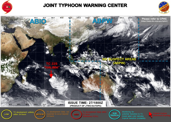 JTWC IS ISSUING 12HOURLY WARNINGS AND 3HOURLY SATELLITE BULLETINS ON TC 22S(HALIMA).