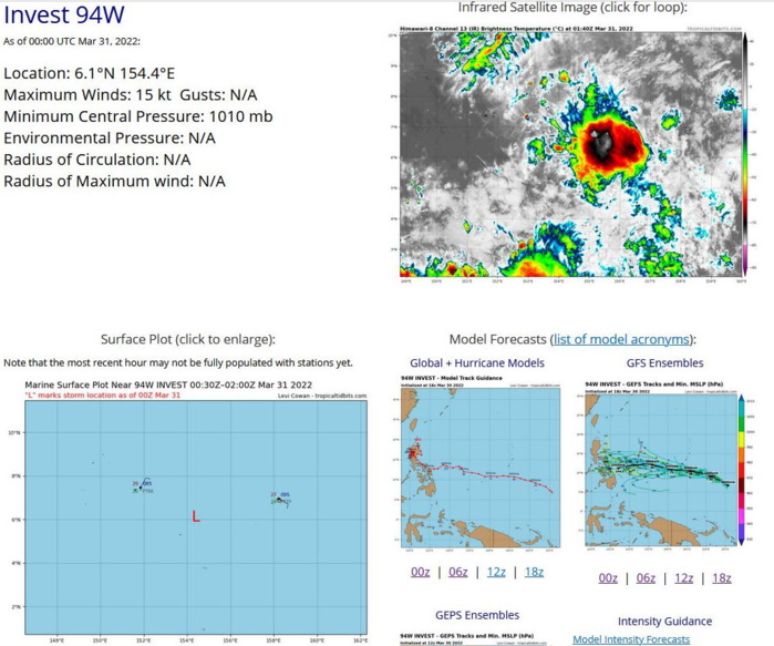 TC 22S(HALIMA): forecast to fall below 35kts after 24h//TD 01W: made landfall //Invest 96S and Invest 94W, 31/03utc