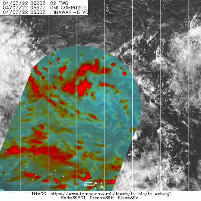 070559Z GMI 89GHZ COLOR COMPOSITE MICROWAVE IMAGE REVEALS IMPROVED ORGANIZATION WITH SHALLOW BANDING WRAPPING INTO A RAGGED LLCC AND FRAGMENTED DEEP CONVECTIVE BANDING PRIMARILY OVER THE NORTHERN SEMICIRCLE.