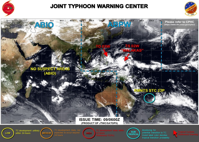 JTWC IS ISSUING 6HOURLY WARNINGS ON TS 02W(MALAKAS) AND TD 03W. 3HOURLY SATELLITE BULLETINS ARE ISSUED ON BOTH SYSTEMS AND ON SUBTROPICAL TC 23P(FILI). JTWC IS ISSUING 6HOURLY WARNINGS ON TS 02W(MALAKAS) AND TD 03W. 3HOURLY SATELLITE BULLETINS ARE ISSUED ON BOTH SYSTEMS AND ON SUBTROPICAL TC 23P(FILI).