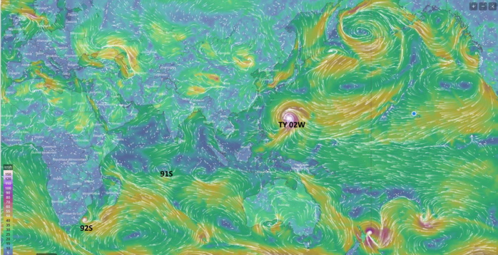 TY 02W(MALAKAS) near CAT 3// Invest 92S: subtropical: winds over 35kts//Remnants of 03W(MEGI) and Invest 91S, 12/18utc
