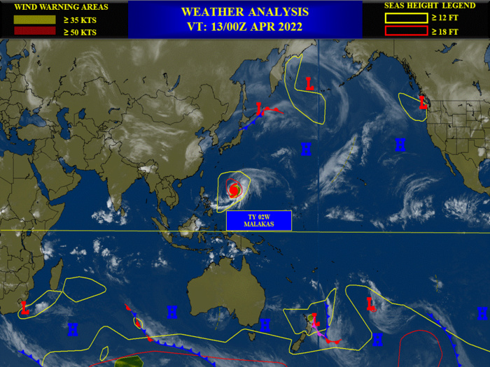 TY 02W(MALAKAS):powerful CAT 4,forecast to race towards higher latitudes//Invest 92S: subtropical//Invest 91S and Remnants of 03W,13/09utc