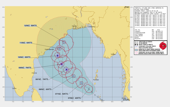 FORECAST REASONING.  SIGNIFICANT FORECAST CHANGES: THIS INITIAL PROGNOSTIC REASONING MESSAGE ESTABLISHES THE FORECAST PHILOSOPHY.  FORECAST DISCUSSION: TC 02B IS EXPECTED TO CONTINUE TRACKING NORTHWESTWARD ALONG THE PERIPHERY OF THE SUBTROPICAL RIDGE (STR) THROUGH 48H. DUE TO THE COMPACT CORE AND GENERALLY FAVORABLE CONDITIONS, TC 02B WILL INTENSIFY AT A CLIMATOLOGICAL RATE THROUGH 48H REACHING A PEAK INTENSITY OF 75 KNOTS/CAT 1 US. AFTER 48H, THE STR IS FORECAST TO REALIGN IN RESPONSE TO AN APPROACHING MIDLATITUDE SHORTWAVE TROUGH, WHICH WILL DEEPEN OVER EASTERN INDIA, ALLOWING THE SYSTEM TO TURN POLEWARD. GRADUAL WEAKENING IS ANTICIPATED AS UPPER-LEVEL EASTERLY FLOW INCREASES AND POLEWARD OUTFLOW WEAKENS. AFTER 72H, THE SYSTEM WILL RECURVE NORTH-NORTHEASTWARD AND WEAKEN STEADILY AS IT ENCOUNTERS MIDLATITUDE WESTERLIES AND ENTRAINS DRY AIR. FORECAST REASONING.  SIGNIFICANT FORECAST CHANGES: THIS INITIAL PROGNOSTIC REASONING MESSAGE ESTABLISHES THE FORECAST PHILOSOPHY.  FORECAST DISCUSSION: TC 02B IS EXPECTED TO CONTINUE TRACKING NORTHWESTWARD ALONG THE PERIPHERY OF THE SUBTROPICAL RIDGE (STR) THROUGH 48H. DUE TO THE COMPACT CORE AND GENERALLY FAVORABLE CONDITIONS, TC 02B WILL INTENSIFY AT A CLIMATOLOGICAL RATE THROUGH 48H REACHING A PEAK INTENSITY OF 75 KNOTS/CAT 1 US. AFTER 48H, THE STR IS FORECAST TO REALIGN IN RESPONSE TO AN APPROACHING MIDLATITUDE SHORTWAVE TROUGH, WHICH WILL DEEPEN OVER EASTERN INDIA, ALLOWING THE SYSTEM TO TURN POLEWARD. GRADUAL WEAKENING IS ANTICIPATED AS UPPER-LEVEL EASTERLY FLOW INCREASES AND POLEWARD OUTFLOW WEAKENS. AFTER 72H, THE SYSTEM WILL RECURVE NORTH-NORTHEASTWARD AND WEAKEN STEADILY AS IT ENCOUNTERS MIDLATITUDE WESTERLIES AND ENTRAINS DRY AIR.