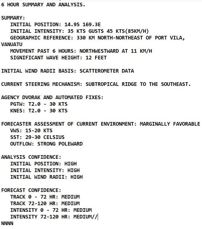 TC 26P : crossing Northern Vanuatu and peaking within 24hours, 18/15utc