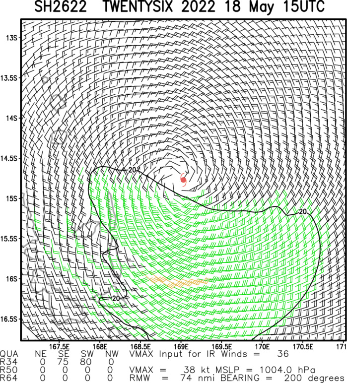 TC 26P : crossing Northern Vanuatu and peaking within 24hours, 18/15utc