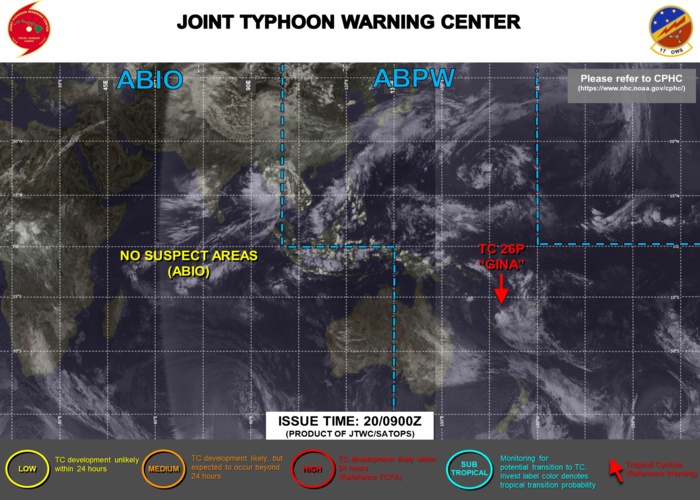 JTWC IS ISSUING 6HOURLY WARNINGS AND 3HOURLY SATELLITE BULLETINS ON TC 26P(GINA) AND 3HOURLY SATELLITE BULLETINS ON INVEST 93B. JTWC IS ISSUING 6HOURLY WARNINGS AND 3HOURLY SATELLITE BULLETINS ON TC 26P(GINA) AND 3HOURLY SATELLITE BULLETINS ON INVEST 93B.