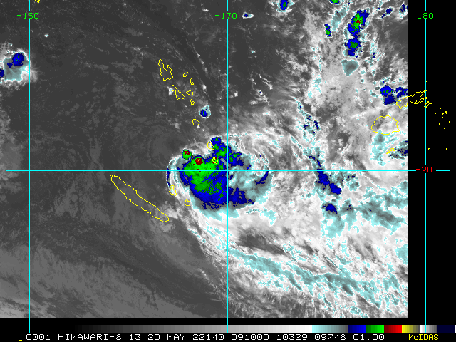 SATELLITE ANALYSIS, INITIAL POSITION AND INTENSITY DISCUSSION: ANIMATED MULTISPECTRAL SATELLITE IMAGERY (MSI) DEPICTS FLARING CONVECTION ASSOCIATED WITH A PARTIALLY EXPOSED LOW-LEVEL CIRCULATION CENTER (LLCC). THE LLCC HAS ALTERNATED BETWEEN FULLY EXPOSED AND PARTIALLY OBSCURED BY THE CIRRUS SHIELD OF THE FLARING CONVECTION THAT CONTINUES TO BE SHEARED TO THE SOUTHEAST. THE STRUCTURE OF TROPICAL CYCLONE 26P (GINA) REMAINS COMPACT, AND THE INITIAL POSITION IS PLACED WITH HIGH CONFIDENCE. THE INITIAL INTENSITY REMAINS 35 KNOTS BASED ON THE STEADY STATE STRUCTURE OF THE SYSTEM SINCE THE 192227Z ASCAT-B SCATTEROMETER PASS. ALTHOUGH POLEWARD OUTFLOW CONTINUES TO BE GOOD, NORTHWESTERLY VERTICAL WIND SHEAR HAS INCREASED TO 20 TO 25 KNOTS OVER THE SYSTEM.