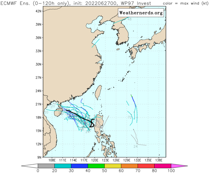 JTWC map: active after a while: Invest 94A and Invest 97W// TS 03E(ALICIA) and Invest 94L, 27/06utc