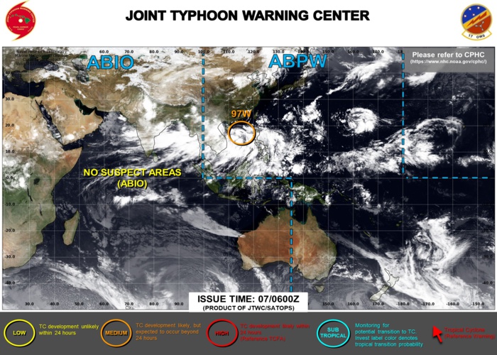 Invest 97W set to be a monsoon depression next 48h// Invest 97B close to the Indian coast//TD 09E to intensify next 48h, 07/06utc