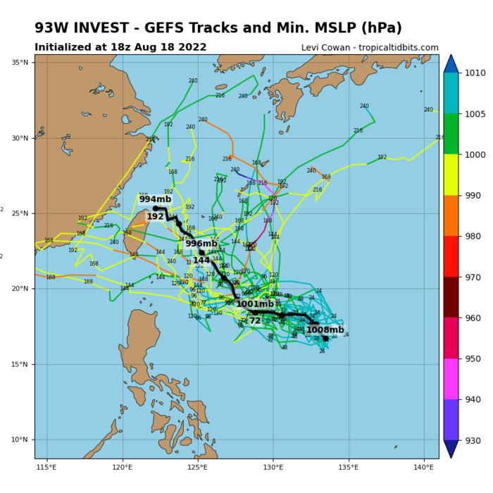 GLOBAL MODELS HAVE BACKED OFF ON THE  INTENSIFICATION OF 93W BUT GENERALLY AGREE THAT THE SYSTEM WILL SLOWLY  MEANDER ALONG A WEST-NORTHWESTWARD TRACK TOWARD TAIWAN.