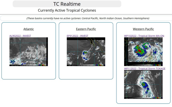 11W(TOKAGE) has reached Typhoon intensity// 10W(MA-ON) to be re-intensifying over the SCS//Invest 91E//Invest 90L, 23/09utc